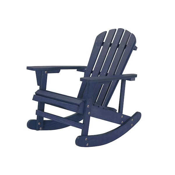 Sudzendf Navy Blue Adirondack Rocking Chair Solid Wood Chairs Finish Outdoor Furniture for Patio