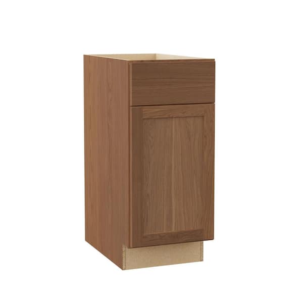 Hampton Bay Sinclair 15 in. W x 24 in. D x 34.5 in. H Assembled Base Cabinet in Shaker Saddle Oak