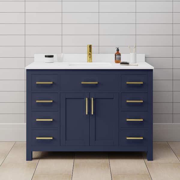 Wyndham Collection Beckett 48 in. W x 22 in. D x 35 in. H Single Sink Bathroom Vanity in Dark Blue with White Cultured Marble Top