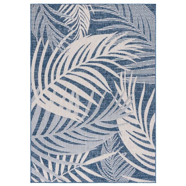 Beach House Blue/Ivory 4 ft. x 6 ft. Oversized Tropical Indoor/Outdoor Area Rug