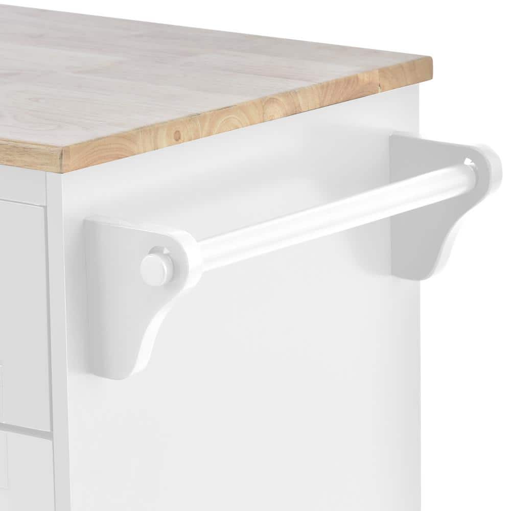 White Rectangular Wood Kitchen Cart with Spice Rack and Storage