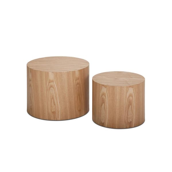 Oak MDF Round Outdoor Side Table 2-Piece