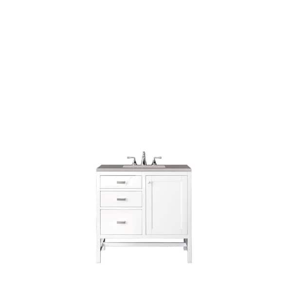 James Martin Vanities Addison 36 in. W x 23.5 in. D x 35.5 in. H Bath Vanity in Glossy White with Grey Expo Quartz Top