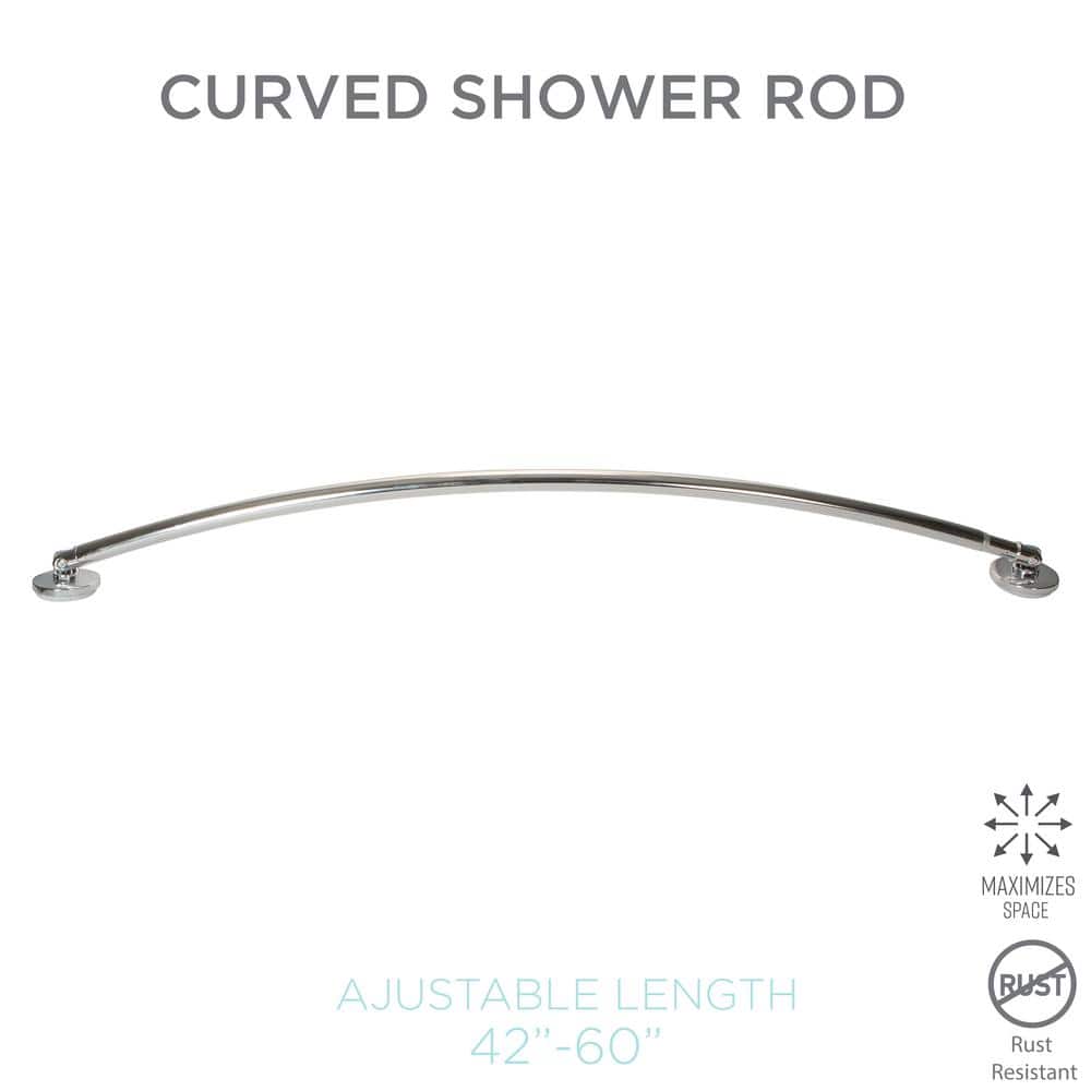 Adjustable Chrome Curved Tension Shower Rod 42"-60"