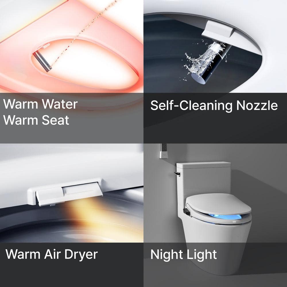 White Electric Elongated Bidet Seat with Heated Function