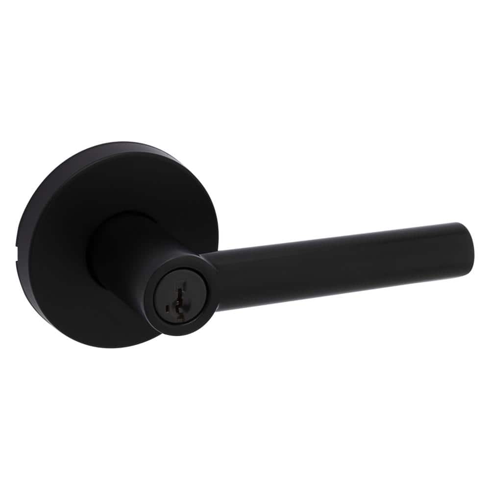 Matte Black Keyed Entry Lever with Round Rose