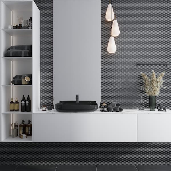 Cirkel Black 11.46 in. x 12.4 in. Glossy Porcelain Mosaic Wall and Floor Tile (9.87 sq. ft./case) (10-pack)
