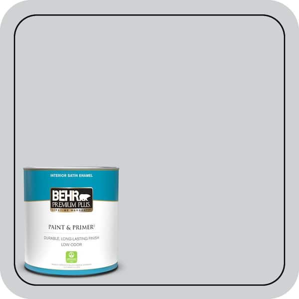 BEHR PREMIUM PLUS 1 qt. #N510-1 Silver Shadow Satin Enamel Low Odor Interior Paint & Primer
