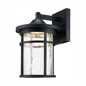 Westbury Aged Iron Large LED Outdoor Wall Light Fixture with Clear Crackled Glass