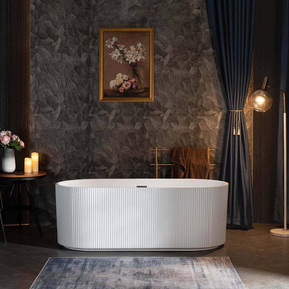 Pavanjit 67" White Matte Black Freestanding Acrylic Soaking Tub