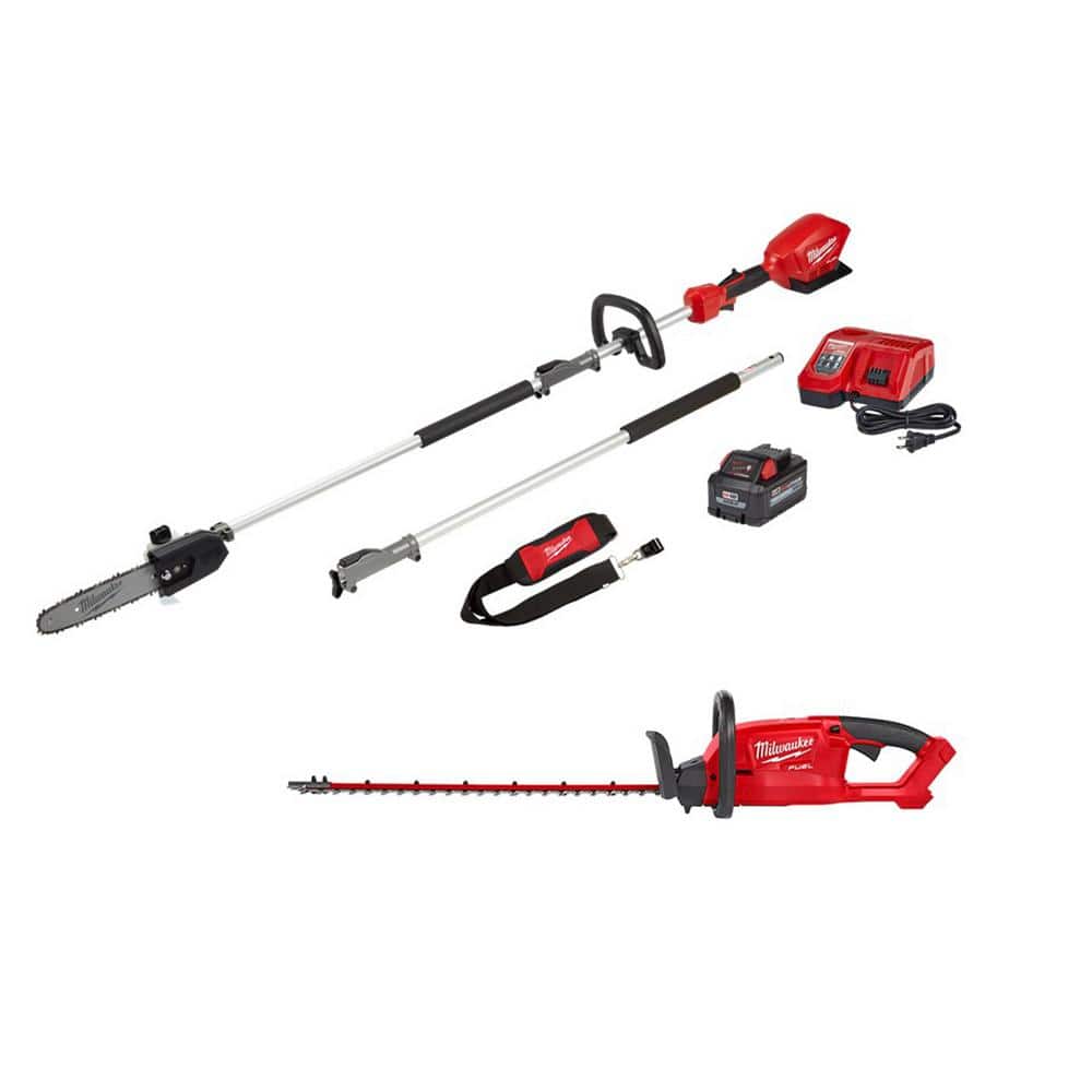Milwaukee M18 FUEL 10 in. 18V Lithium-Ion Brushless Electric Cordless Pole Saw Kit w/ M18 FUEL 24 in. Hedge Trimmer & 8Ah Battery -  2726-21PS