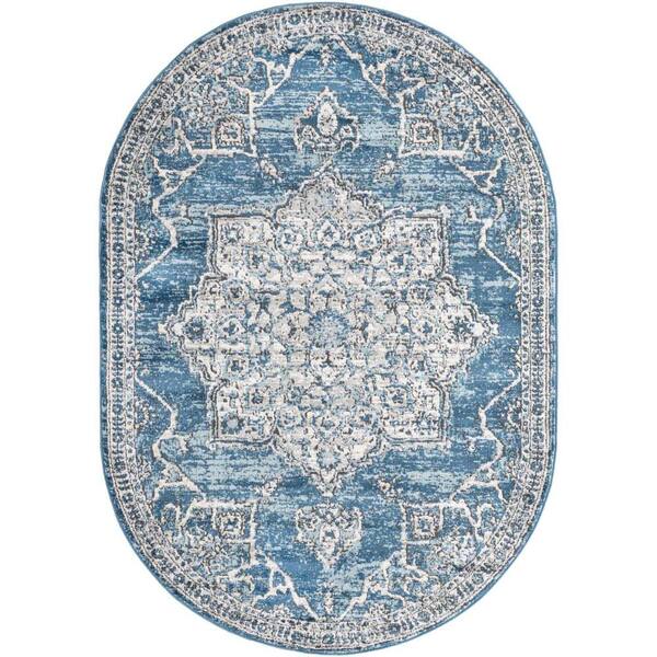 Unique Loom Nyla Smile Blue 5 ft. 3 in. x 8 ft. Area Rug 3164211 The