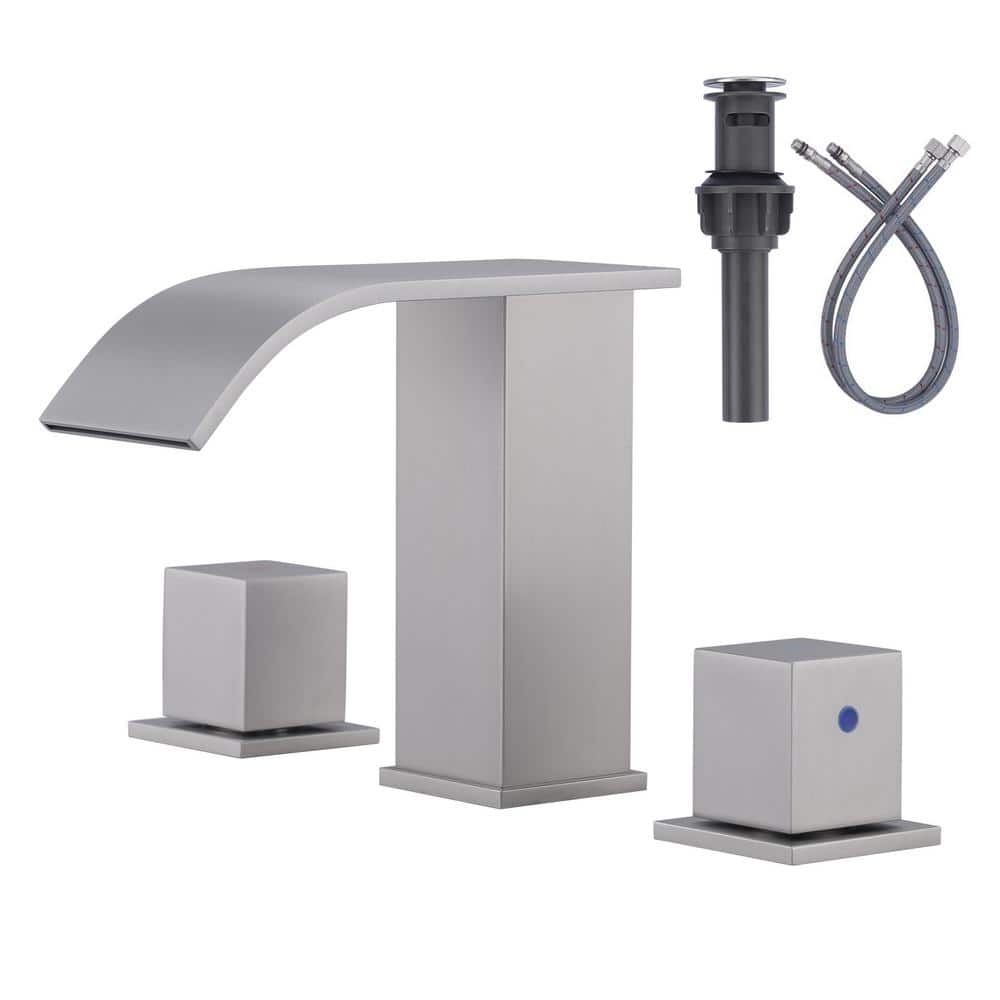 Brushed Nickel Modern Double Handle Waterfall Bathroom Faucet