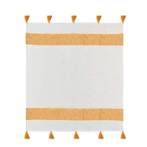 Bliss Gold Yellow/White Hand-Woven Striped Farmhouse Organic Cotton Throw Blanket