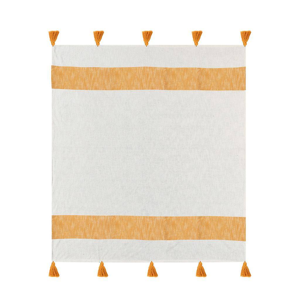 Bliss Gold Yellow/White Hand-Woven Striped Farmhouse All Natural Cotton Thr