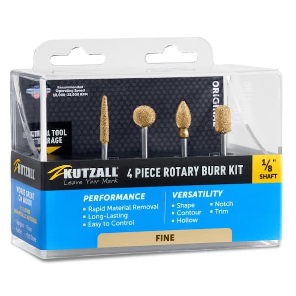 Fine Rotary Burr Set for Fast and Smooth Material Removal on Wood, Plastic, Fiberglass, Epoxy, Drywall 1/8 in. Shaft