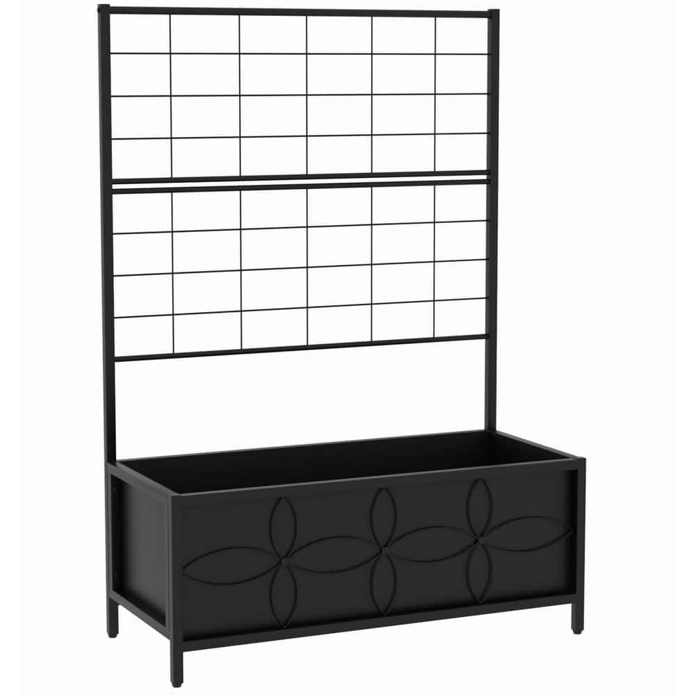 15.75 x 35.43 x 48.8 Sturdy Raised Garden Bed with Trellis- Black