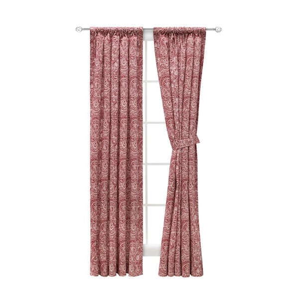 Ellis Curtain Segovia Red Cotton 100 in. W x 72 in. L Rod Pocket Room Darkening Curtain Panels with Ties