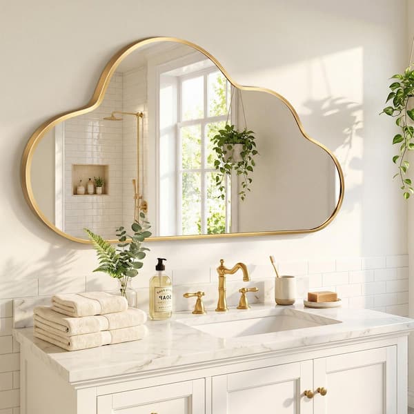 39 in. W x 24 in. H Cloud-shaped Gold Aluminum Alloy Framed Wall Mirror Asymmetrical Wall Mirror