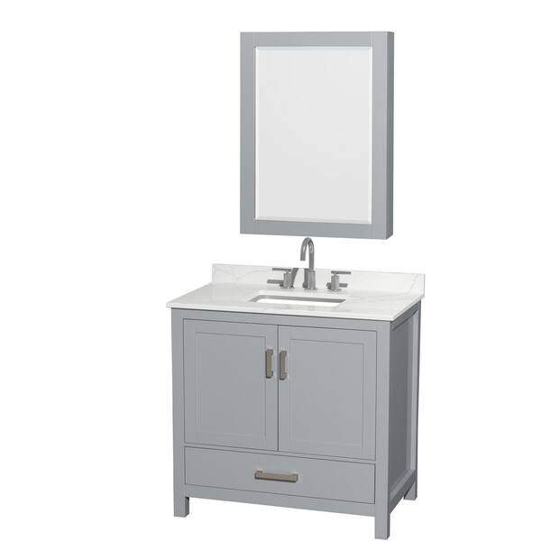 Wyndham Collection Sheffield 36 in. W x 22 in. D x 35 in. H Single Bath Vanity in Gray with Giotto Quartz Top and Mirror