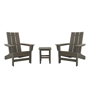 Aria Coastal Gray Recycled Plastic Modern Adirondack Chair with Side Table (2-Pack)