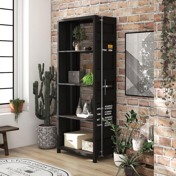 Klimson 64 in.H Sand Black 4-Shelf Bookcase