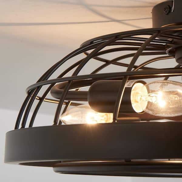 JUSHENG 19.7 in. 4-Light Black Caged Flush Mount Ceiling Fan with