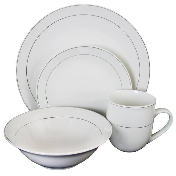 Gibson Platinum Moon 16-Piece Casual White Porcelain Dinnerware Set (Service for 4)