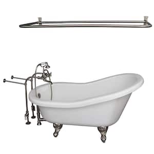 5.6 ft. Acrylic Ball and Claw Feet Slipper Tub in White with Brushed Nickel Accessories