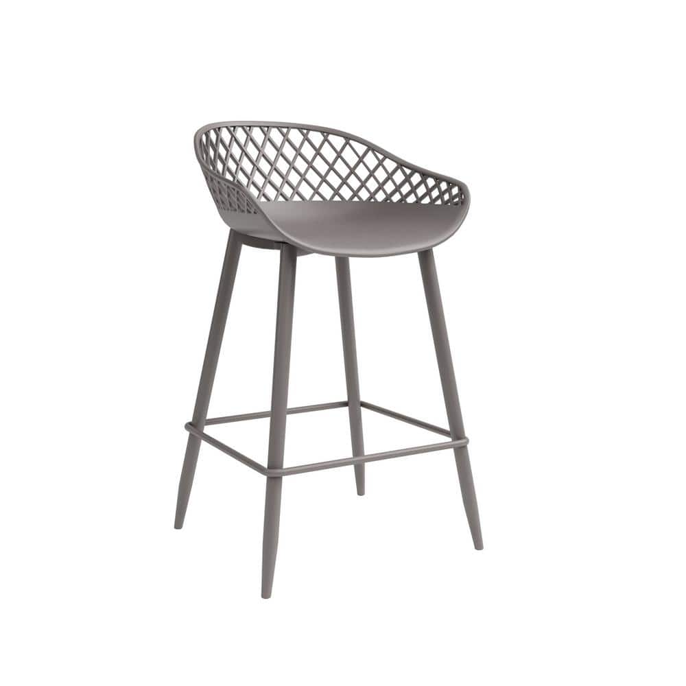 Warm Gray Wood and Metal Low-Back Counter Stools, Set of 2