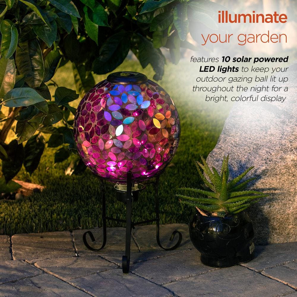 11" Solar Mosaic Iron/Glass Gazing Globe with Stand Purple - Alpine Corporation