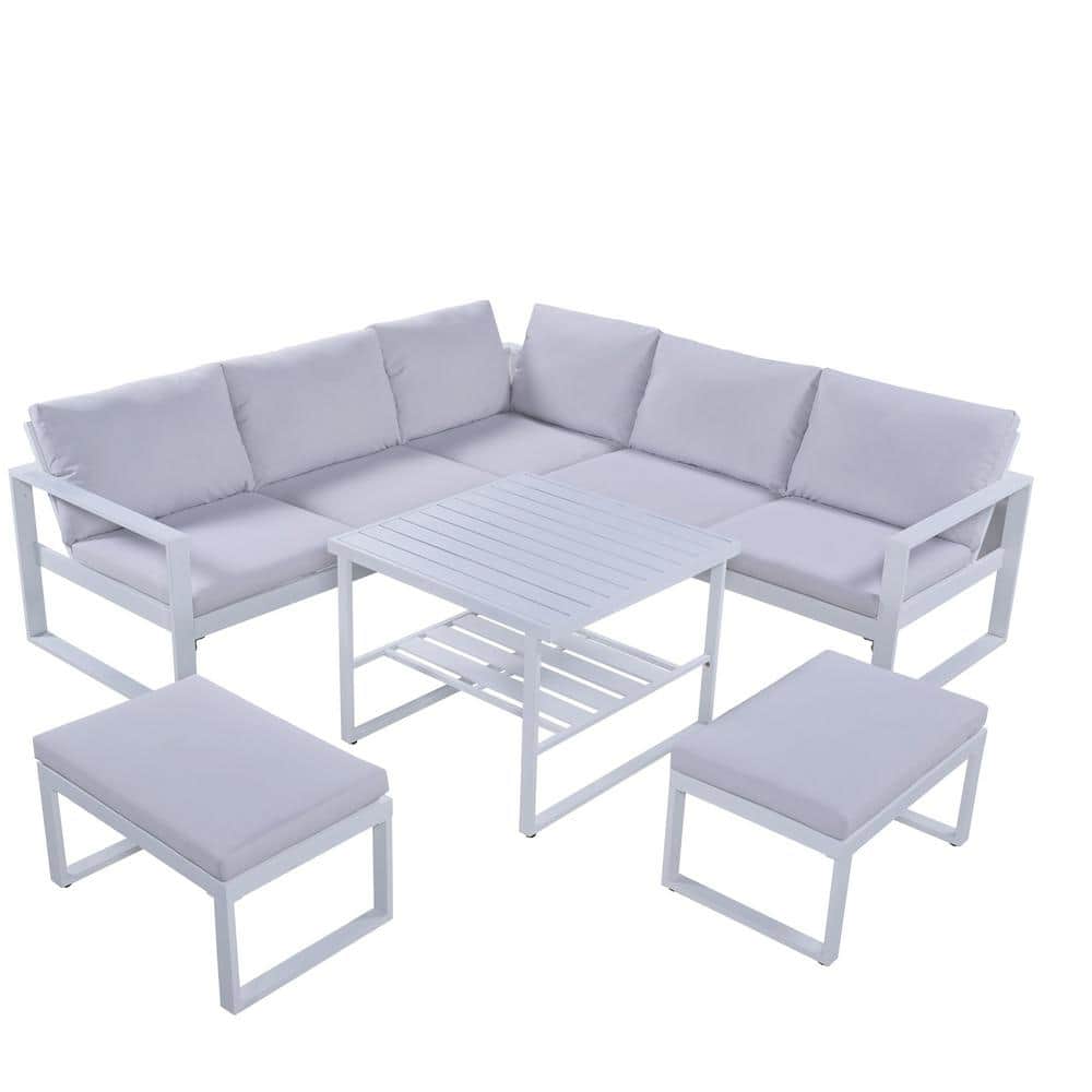 Afoxsos White 6Piece Metal Outdoor Sofa Sectional Sofa Set Industrial