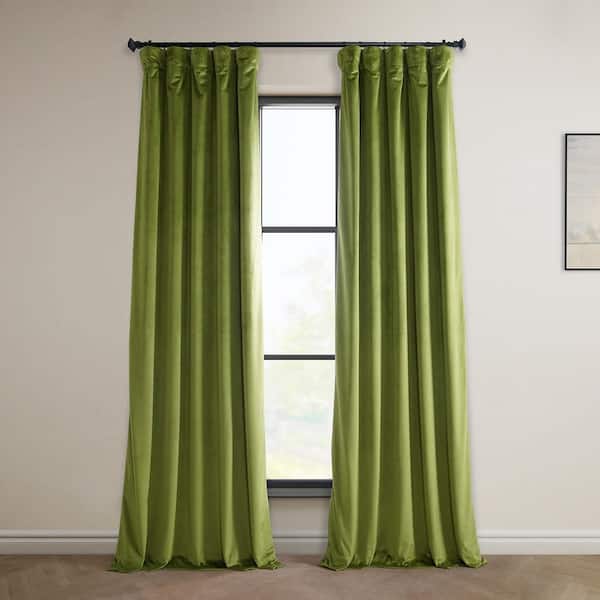 Exclusive Fabrics & Furnishings Dark Yellow Green Heritage Plush Velvet Rod Pocket Room Darkening Curtain - 50 in. W x 84 in. L (1 Panel)