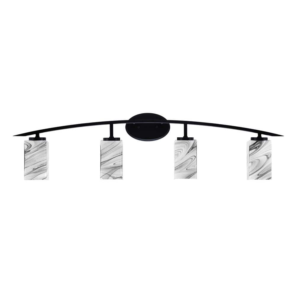 Siena 40 in. 4-Light Matte Black Vanity-Light with 3.5 in. Square Onyx Swir