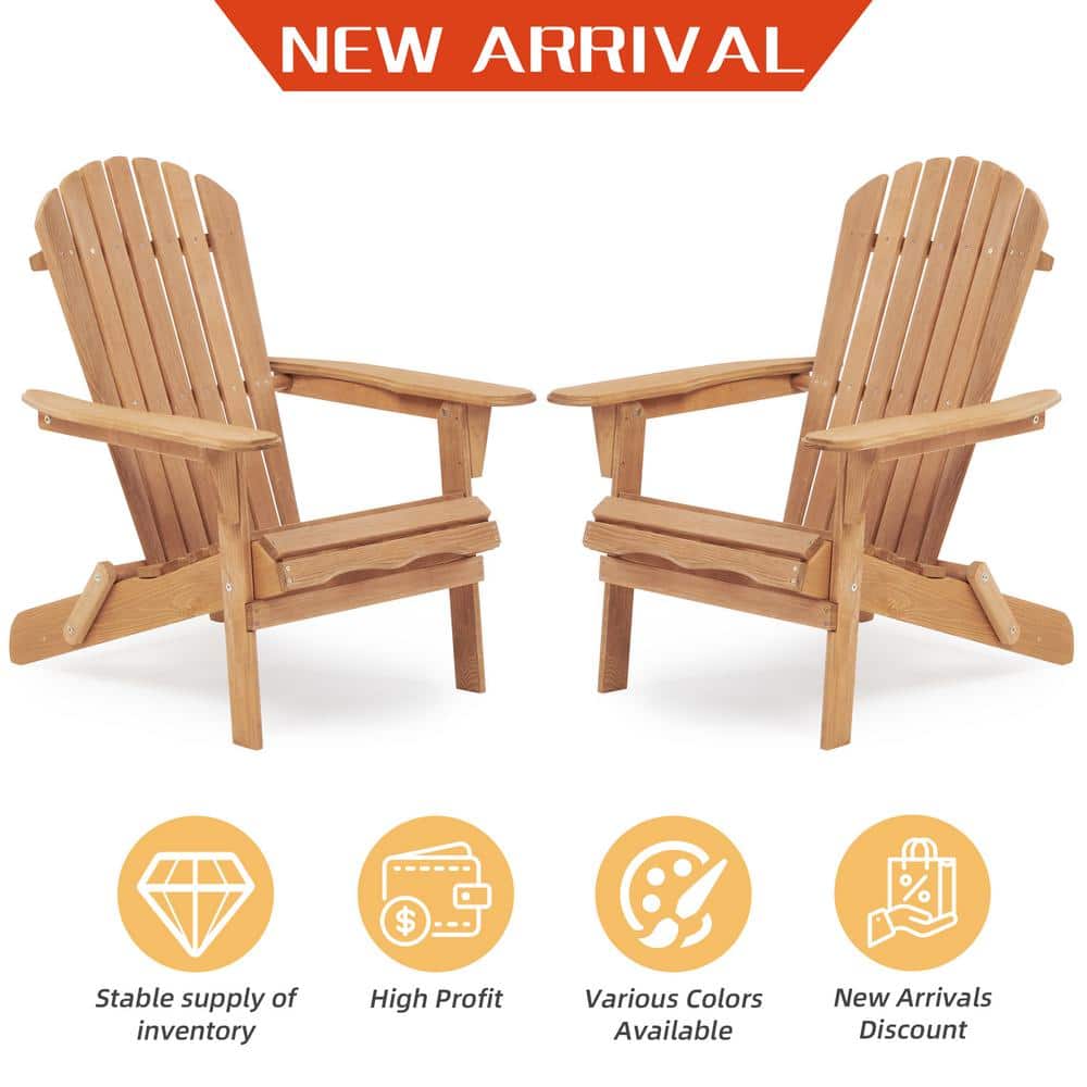 Light Brown Solid Cedar Wood Folding Adirondack Chairs (Set of 2)