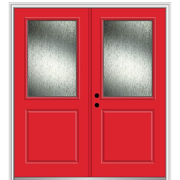 MMI Door 72 in. x 80 in. Right-Hand/Inswing Rain Glass Red Saffron Fiberglass Prehung Front Door on 4-9/16 in. Frame