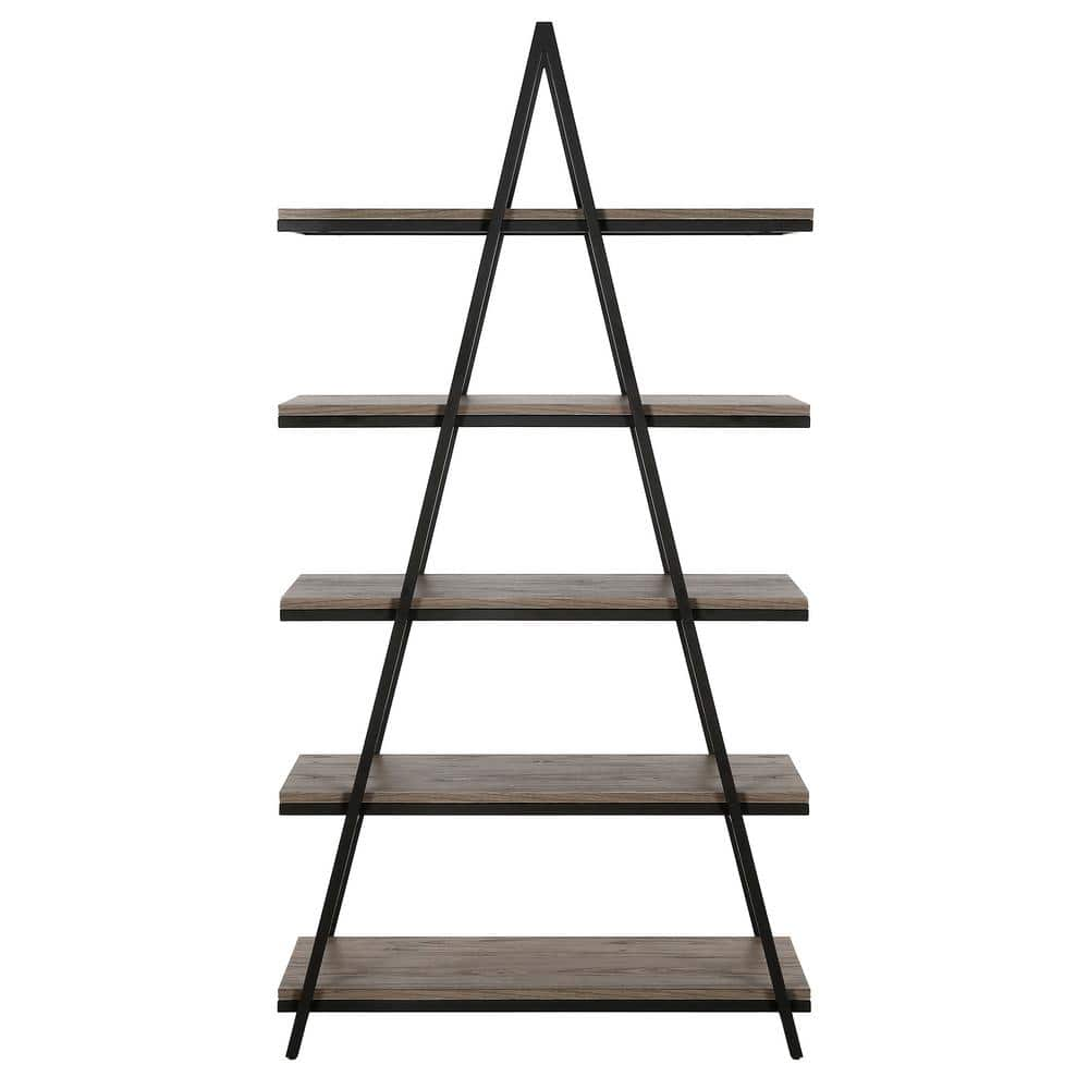 Meyer&Cross Conry 68 in. Blackened Bronze and Antiqued Gray Oak 5Shelf Bookcase BK1306 The