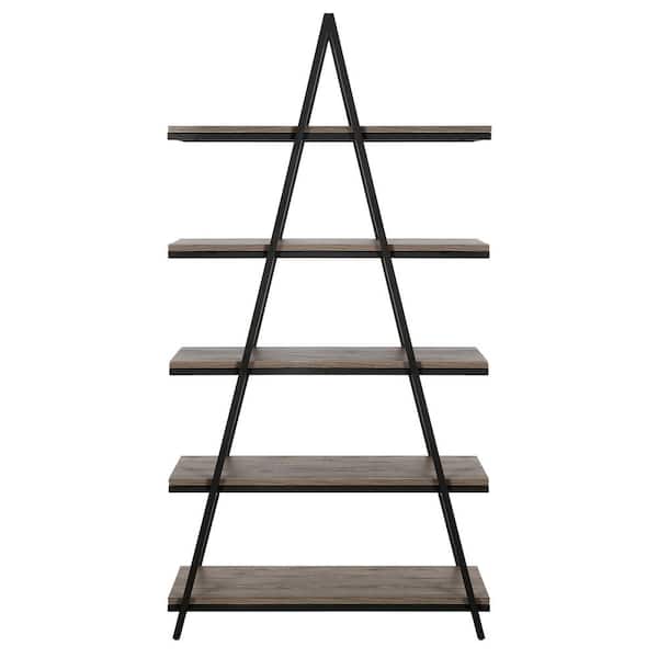 Meyer&Cross Conry 68 in. Blackened Bronze and Antiqued Gray Oak 5-Shelf Bookcase
