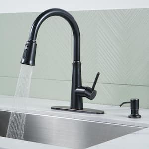 Single Handle Pull Down Sprayer Kitchen Faucet with 3-Function Sprayer and Soap Dispenser in Oil Rubbed Bronze