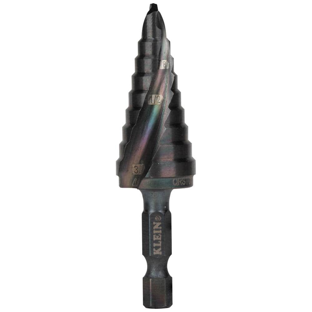 Klein Tools Step Drill Bit, Quick Release, Spiral Flute, 1/4 to 3/4 in