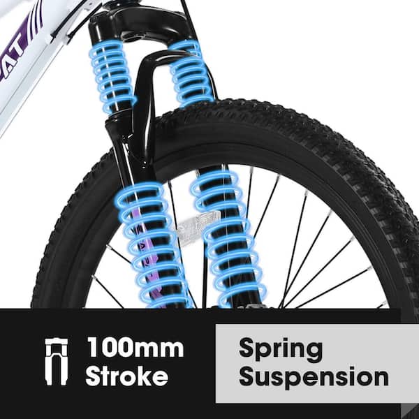 Unbranded - 24 in. White Girls and Boys Shimano 21-Speed Mountain Bike with Dual Disc Brakes and 100 mm Front Suspension