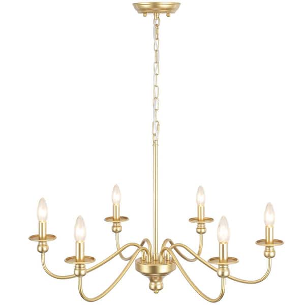 6-Light Gold Modern Dining Room Chandelier Candlestick Farmhouse Pendant Light