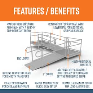 PATHWAY 12 ft. L-Shaped Aluminum Wheelchair Ramp Kit with Solid Surface Tread, 2-Line Handrails and (2) 4 ft. Platforms