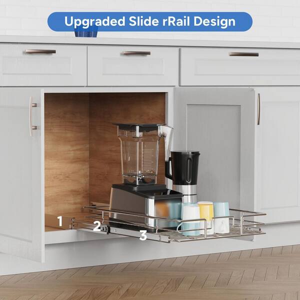 2 Tier Individual Pull-Out Cabinet Organizer, Slide-Out Kitchen Shelves,  17 x 18 