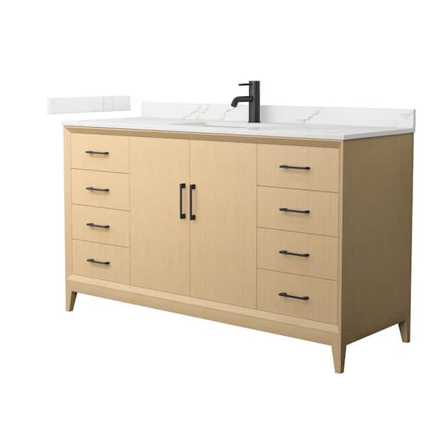 Janna 60 in. Single Freestanding White Oak Bath Vanity with Giotto Quartz Top (Assembled)
