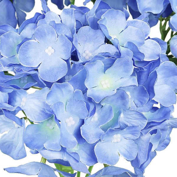 19 in. Deluxe Sky Blue Artificial Hydrangea Flower Stem Bush Bouquet (Set-2)