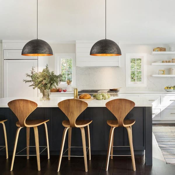 Laroche 60-Watt 1-Light Modern Black Gold Leaf Dome Kitchen Island Pendant Lights