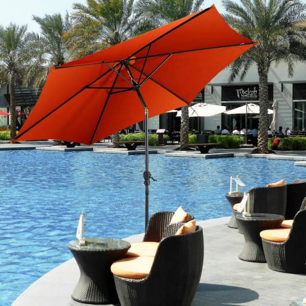 9 ft. Outdoor Market Patio Table Umbrella in Orange Push Button Tilt Crank Lift without Weight Base