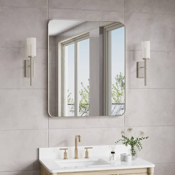 BELLA 30 in. W x 36 in. H Rectangular Aluminum Framed Wall-Mounted Bathroom Vanity Mirror in Brushed Nickel