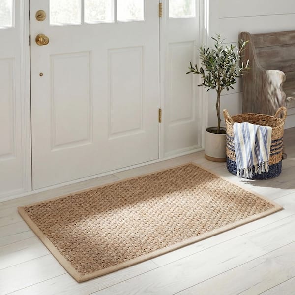 Natural Fiber Beige/Ivory Doormat 3 ft. x 4 ft. Border Area Rug